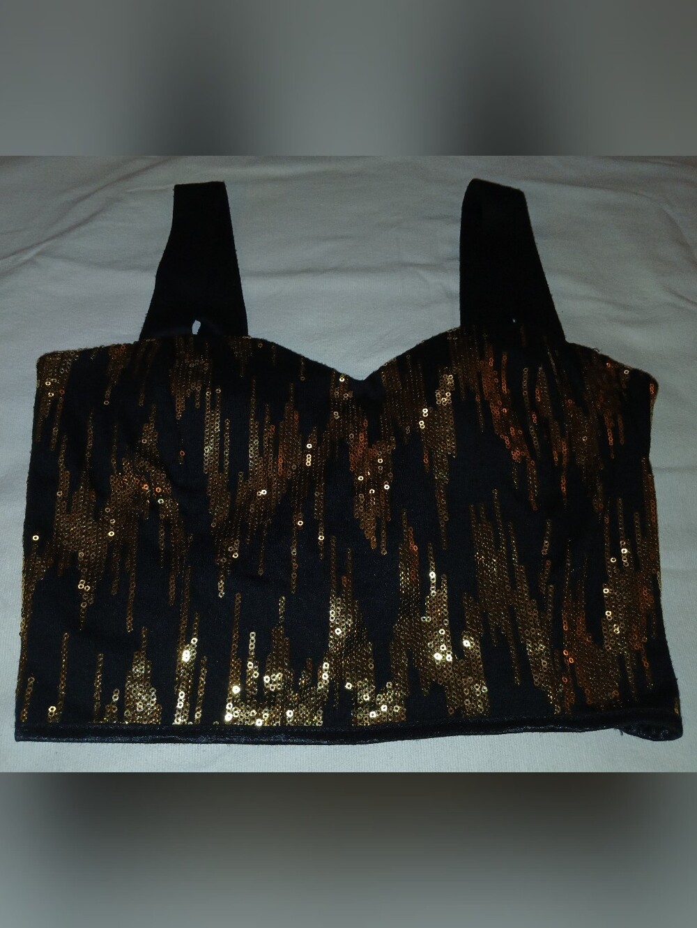 NWOT Black & Gold Sequin Crop Tank Top - Women's Sparkle Top